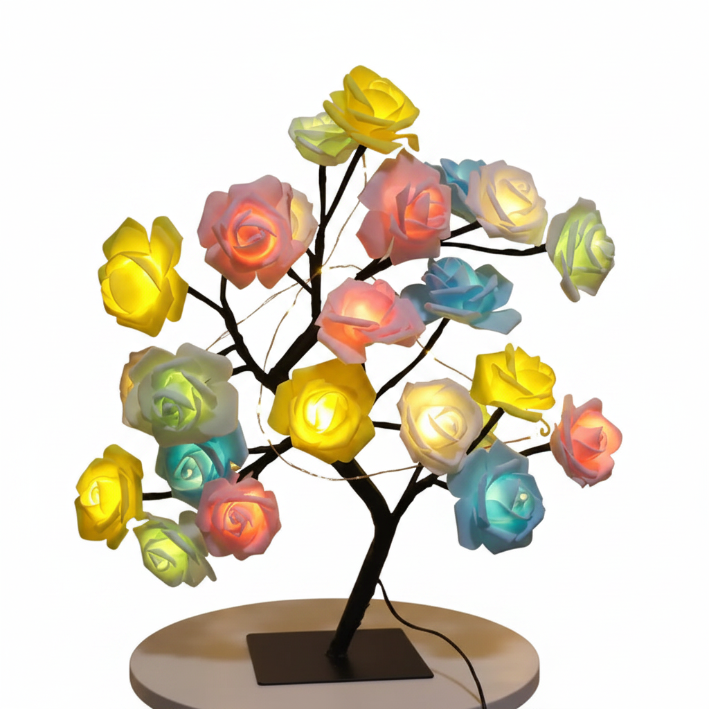 USB LED Rose Flower Tree Table Lamp White 33cm