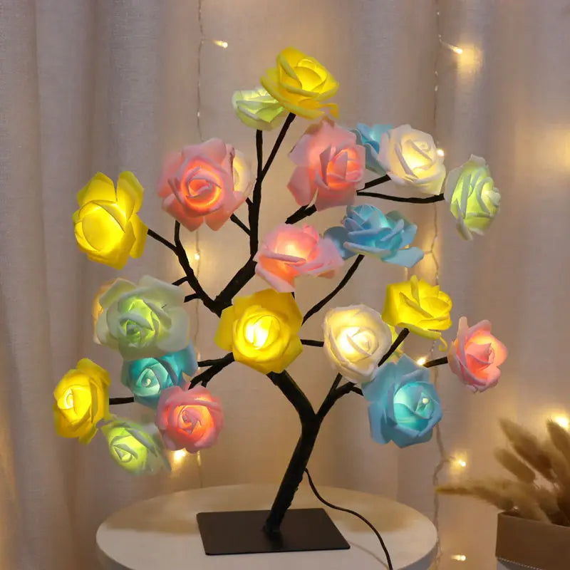 USB LED Rose Flower Tree Table Lamp White 33cm