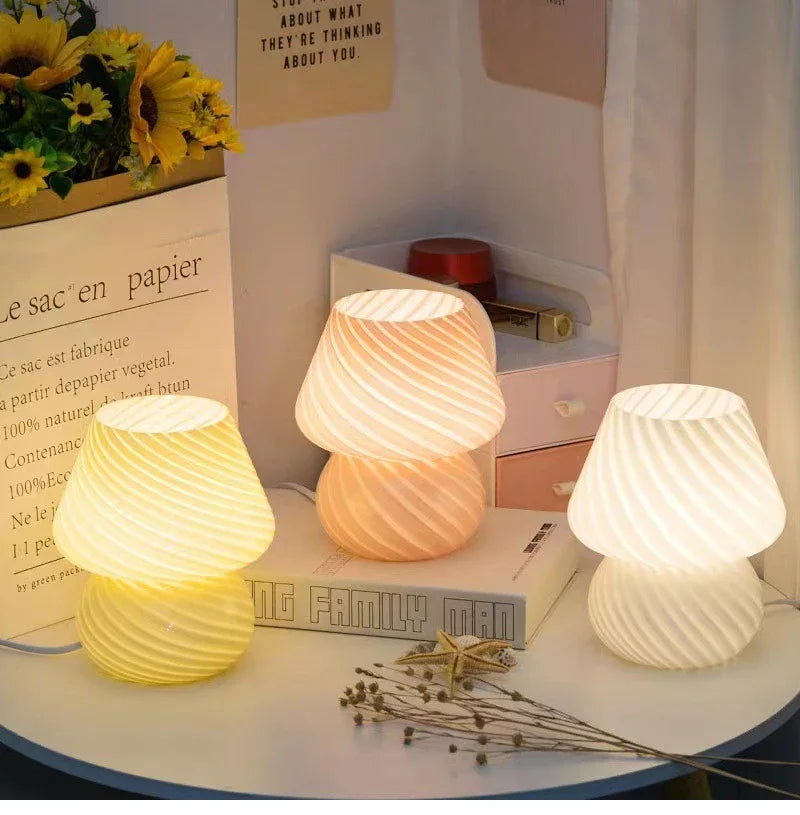 Mushroom Glass LED Table Lamp 3 Light Colors