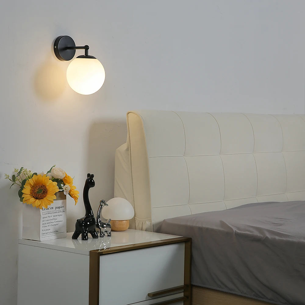 Modern Glass Wall Lamp E27 Nordic Bedside Light 2 Pcs