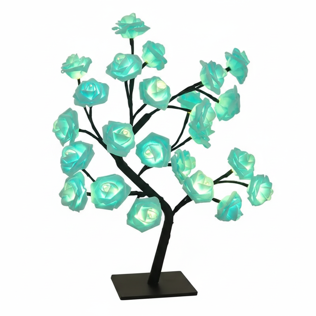 USB LED Rose Flower Tree Table Lamp White 33cm