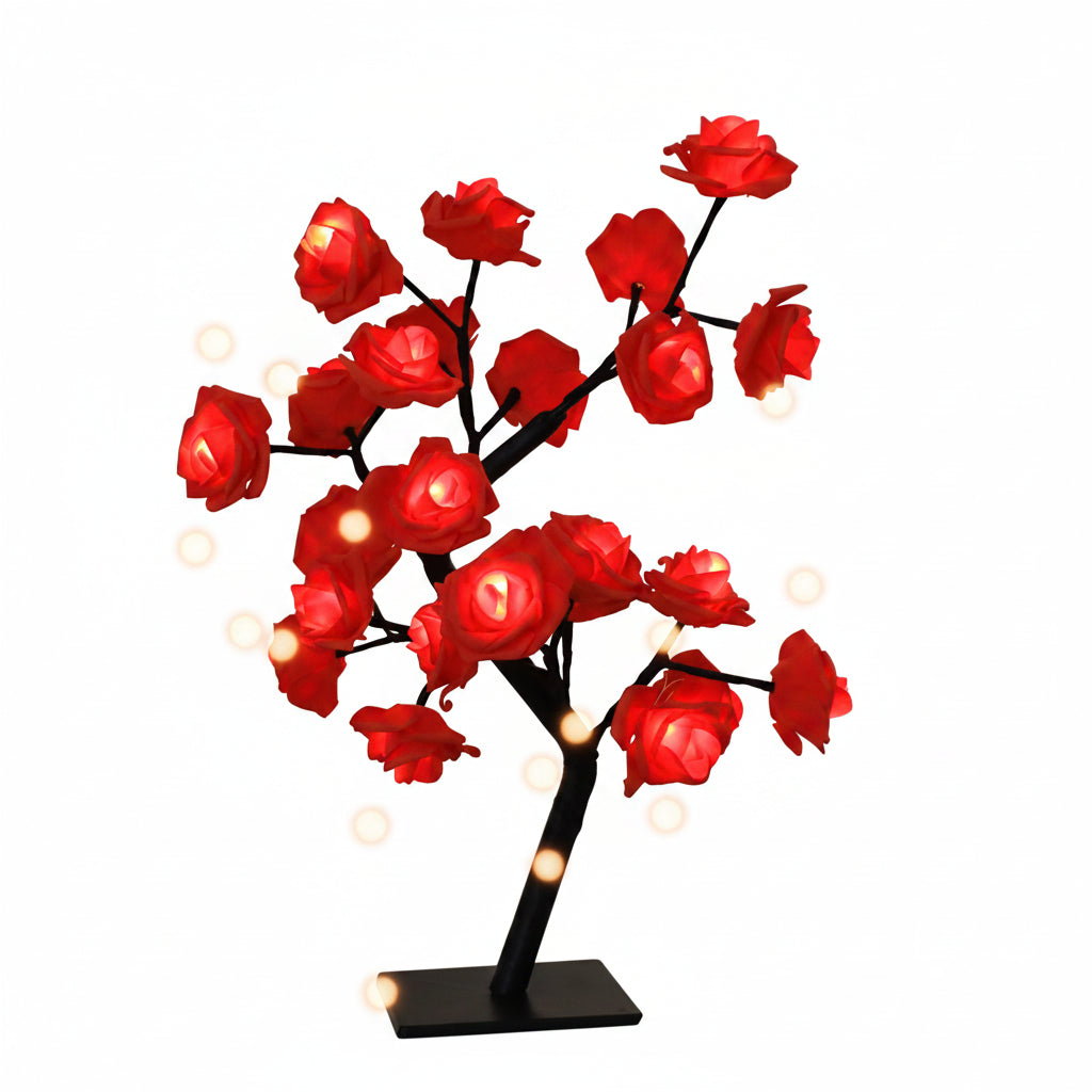 USB LED Rose Flower Tree Table Lamp White 33cm