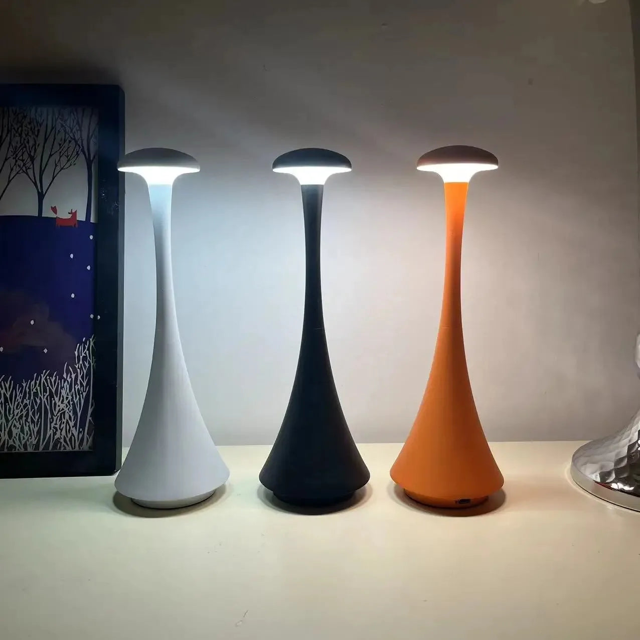 USB-C Rechargeable Mushroom Table Lamp with Touch Dimming