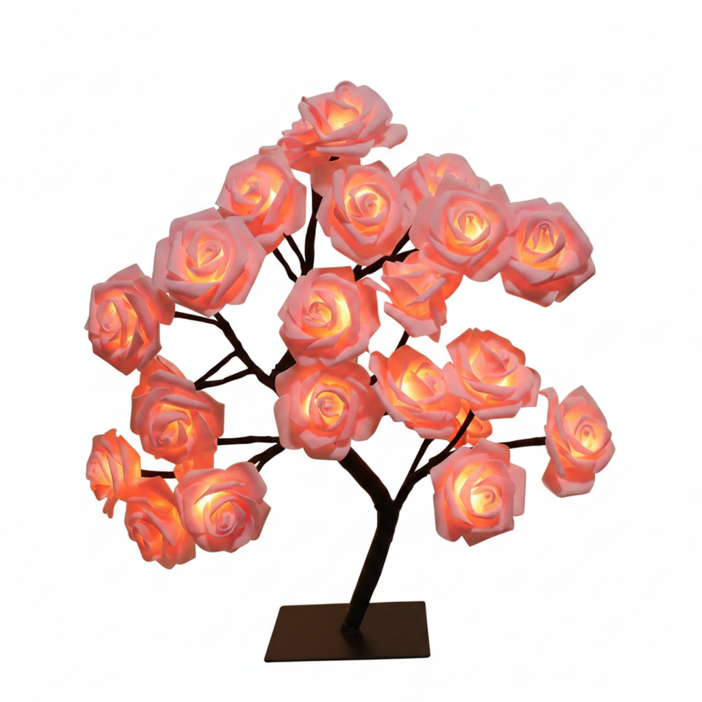 USB LED Rose Flower Tree Table Lamp White 33cm