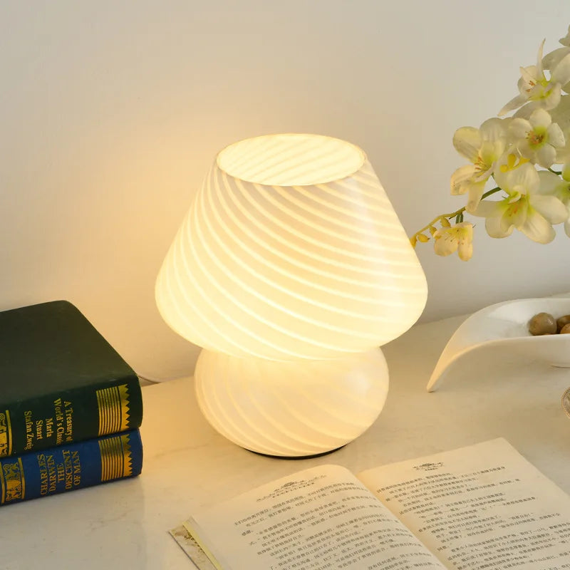 Mushroom Glass LED Table Lamp 3 Light Colors