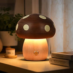 LED Solid Wood Mushroom Night Light