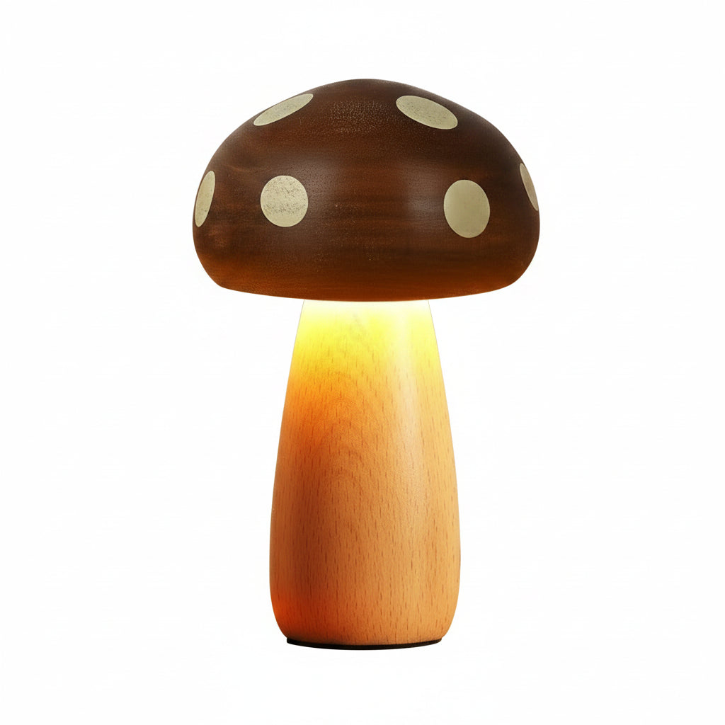 LED Solid Wood Mushroom Night Light
